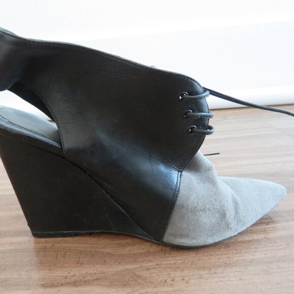 VINTAGE CHRISTIAN DIOR Black Gray Suede Leather Point Toe Wedge Slingback Shoes - Picture 14 of 16